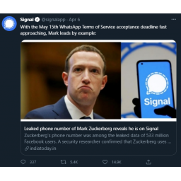 Vlasnik Facebooka i WhatsAppa koristi konkurentsku aplikaciju Signal: ''Zakerberg poštuje svoju privatnost''
